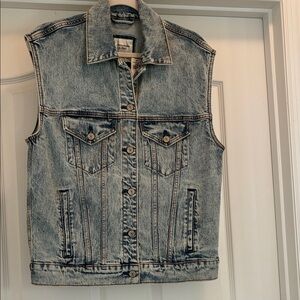NWT Abercrombie & Fitch Vintage Burnout Denim Vest Oversized Small